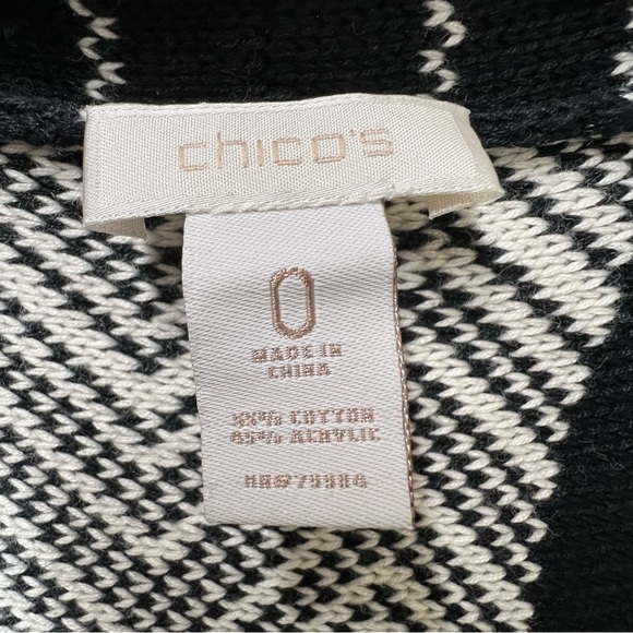 Chico’s Long Open Front Black White Cardigan Size Small - Picture 3 of 4